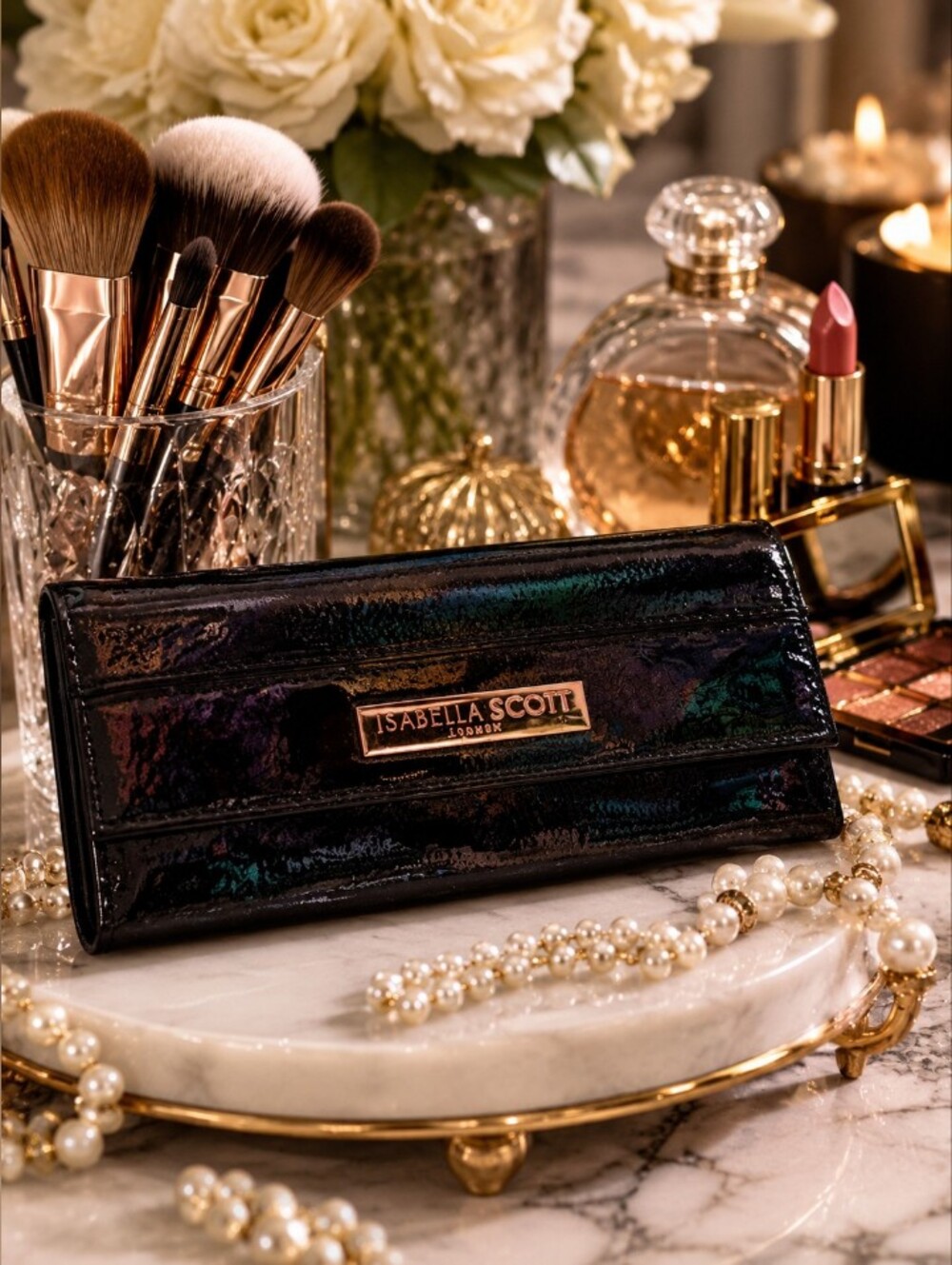Isabella Scott Patent Leather Clutch Wallet - Iridescent Black